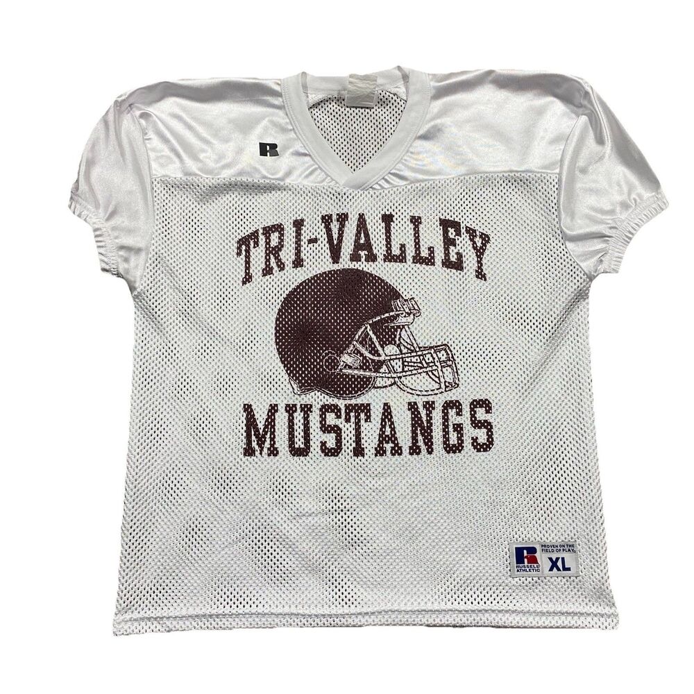 Russell Mesh Football Jersey Tri-Valley Mustangs White Fits Mens S
